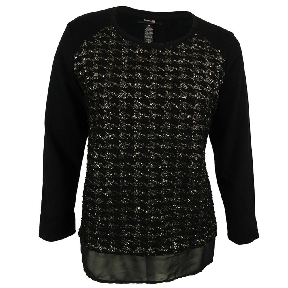 Style & Co Long-Sleeve Foil-Print Pullover 1X